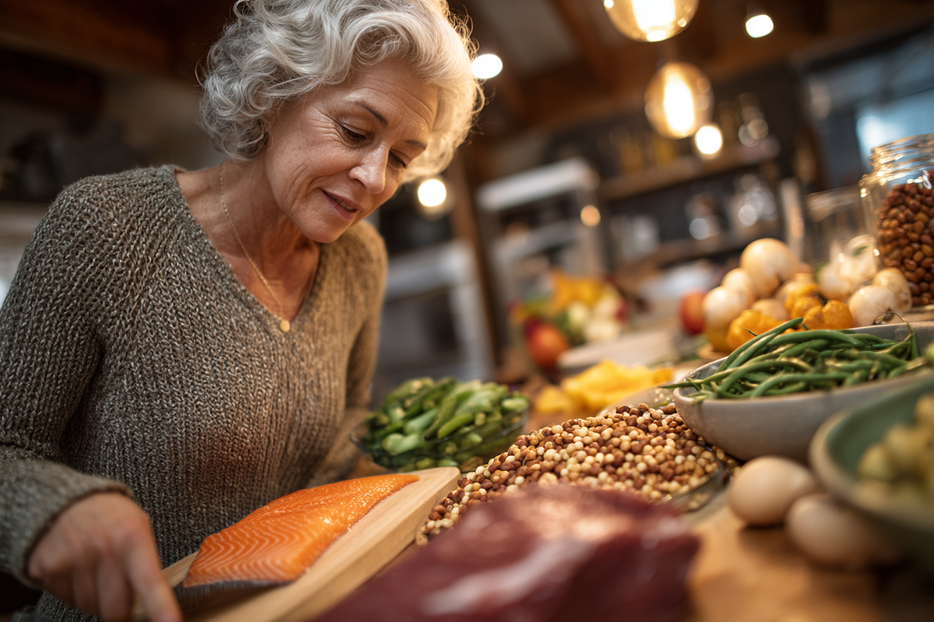 Älteres Paar beim Kochen gesunder Mahlzeiten